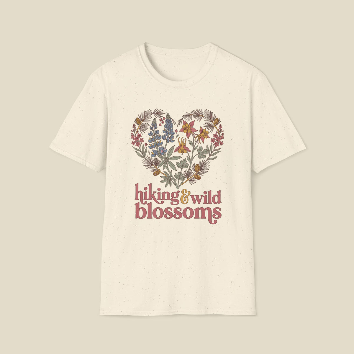 Hiking & Wild Blossoms T‑Shirt — Floral Heart Nature Tee for Hikers