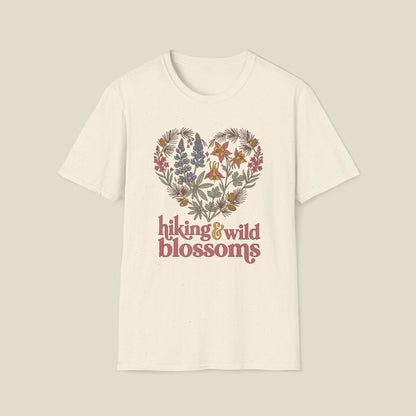 Hiking & Wild Blossoms T‑Shirt — Floral Heart Nature Tee for Hikers