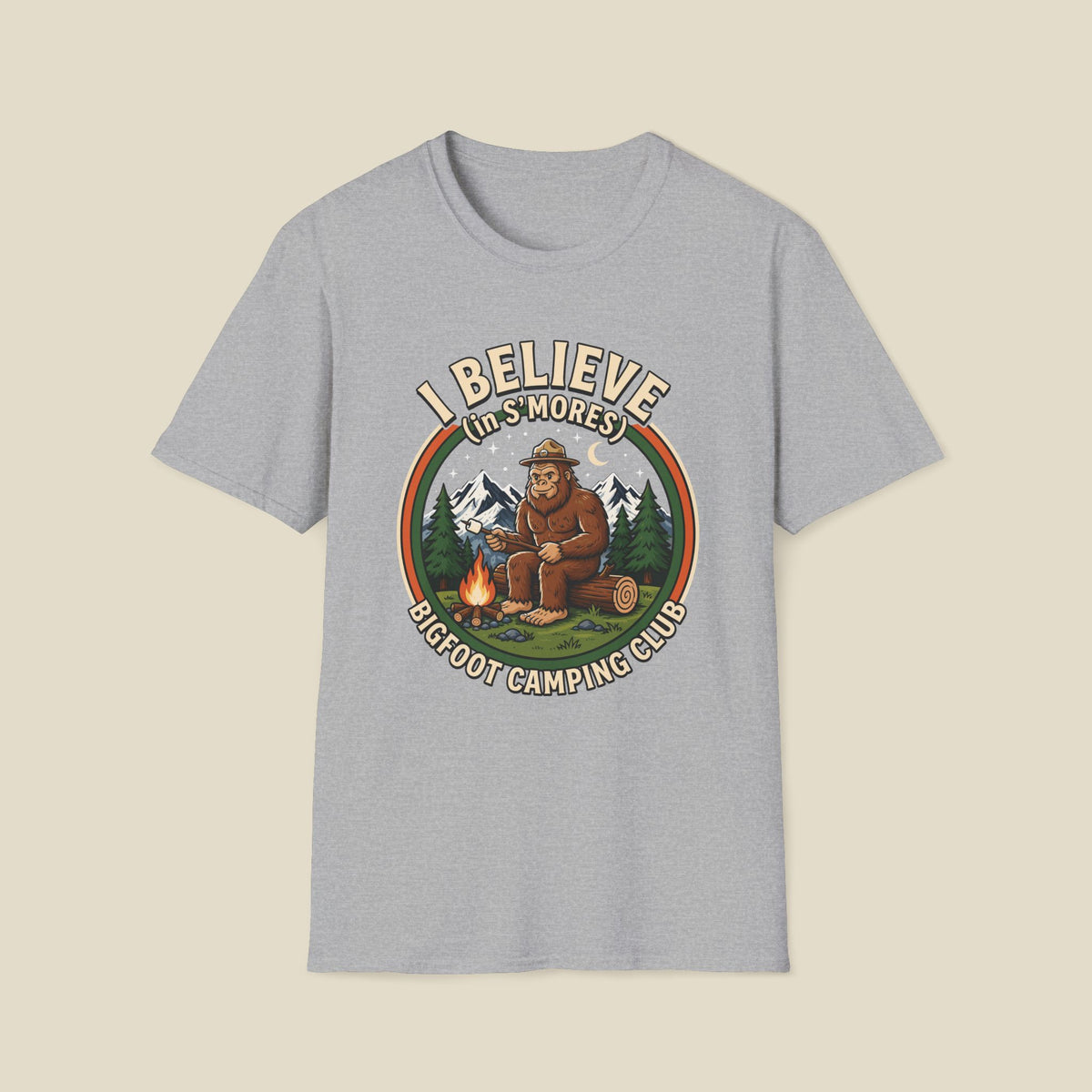 Bigfoot Camping Club T-Shirt – "I Believe in S'mores" Vintage Campfire Tee