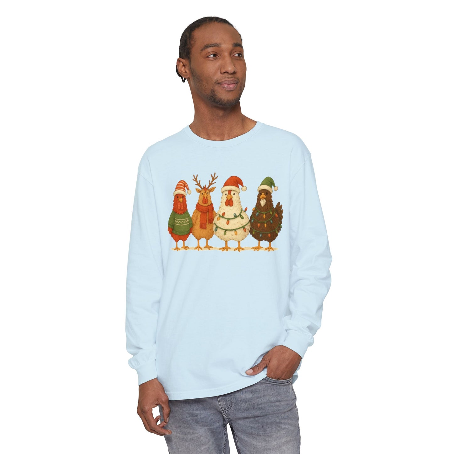 Christmas Birds Long Sleeve T-Shirt — Cute Holiday Chickens in Sweaters