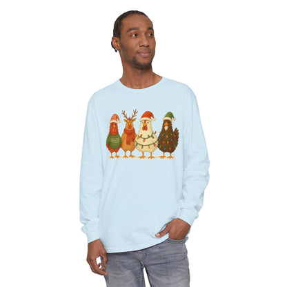 Christmas Birds Long Sleeve T-Shirt — Cute Holiday Chickens in Sweaters