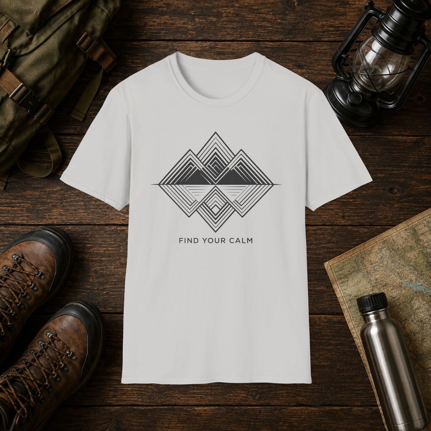 Calm Geometric Mountain Tee — "Find Your Calm" Graphic T-Shirt