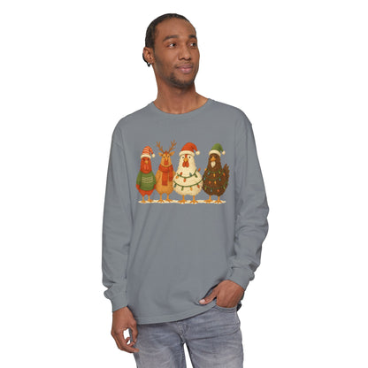 Christmas Birds Long Sleeve T-Shirt — Cute Holiday Chickens in Sweaters