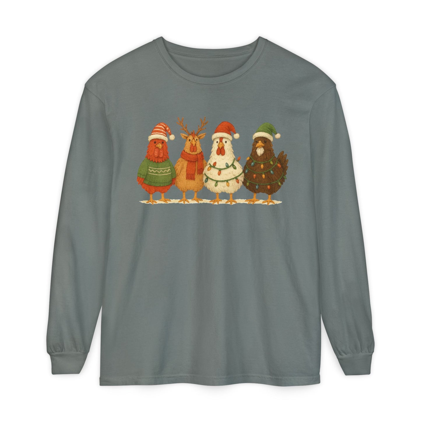 Christmas Birds Long Sleeve T-Shirt — Cute Holiday Chickens in Sweaters