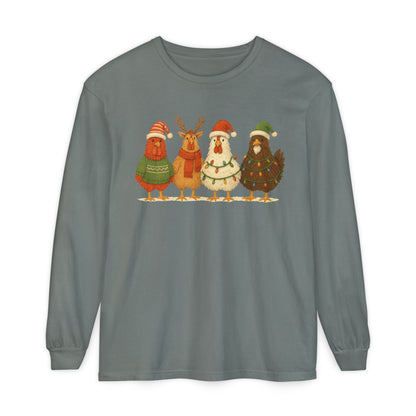 Christmas Birds Long Sleeve T-Shirt — Cute Holiday Chickens in Sweaters