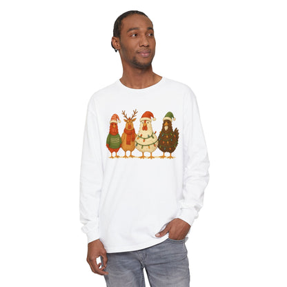Christmas Birds Long Sleeve T-Shirt — Cute Holiday Chickens in Sweaters