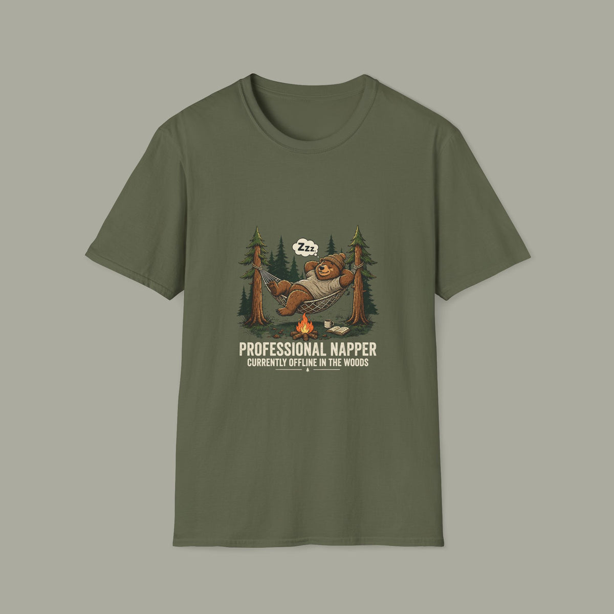 Professional Napper T-Shirt — "Currently Offline In The Woods" Camping Tee