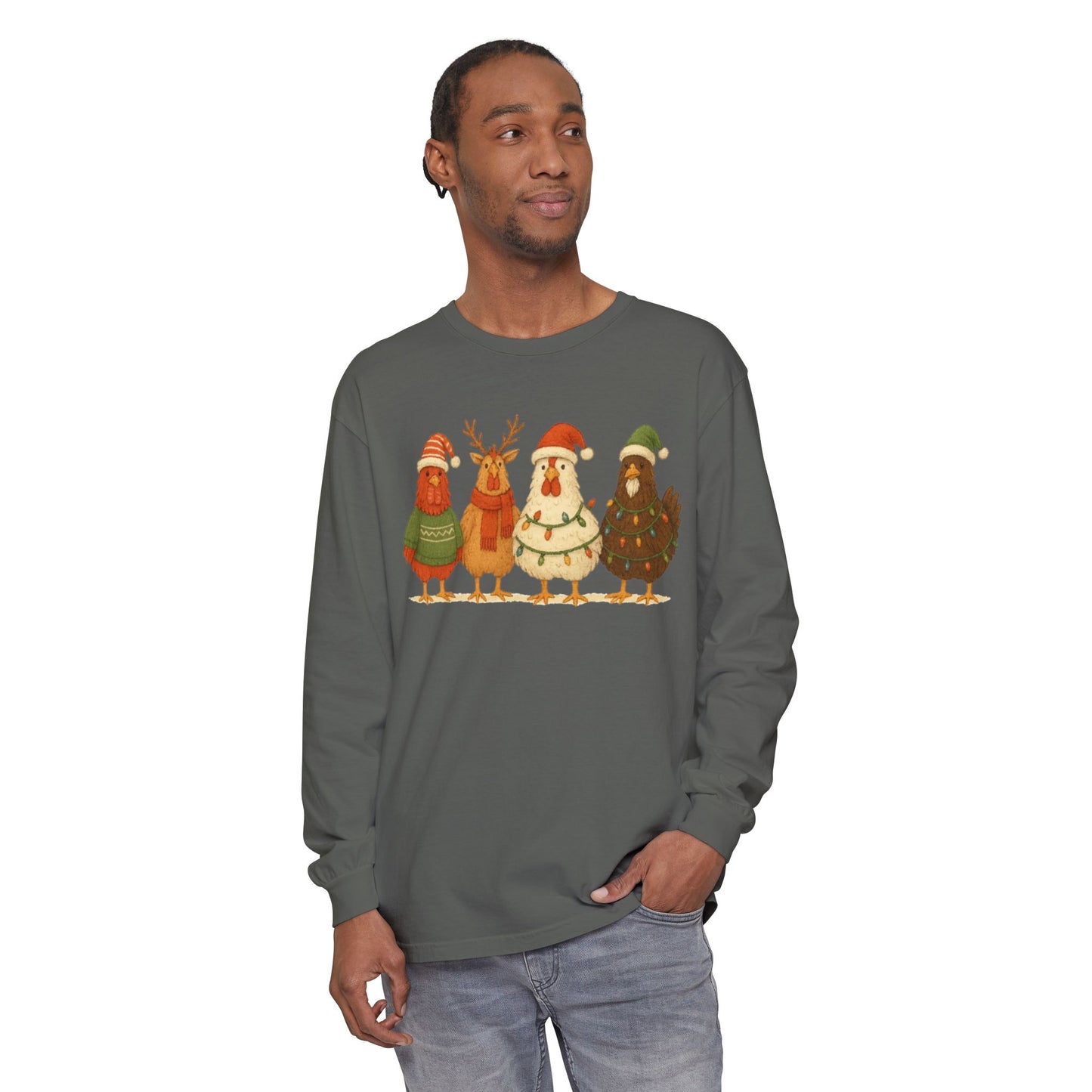 Christmas Birds Long Sleeve T-Shirt — Cute Holiday Chickens in Sweaters