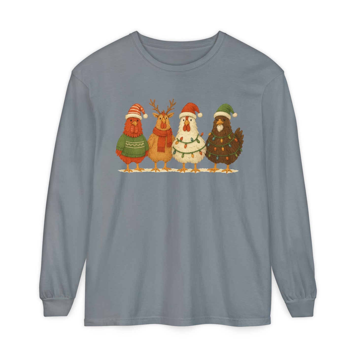 Christmas Birds Long Sleeve T-Shirt — Cute Holiday Chickens in Sweaters