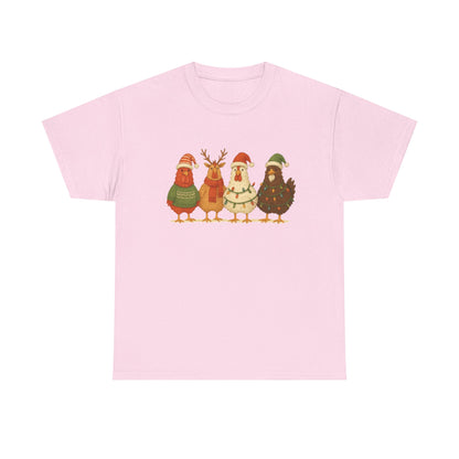 Christmas Chickens Holiday T‑Shirt — Festive Farmyard Birds in Santa Hats