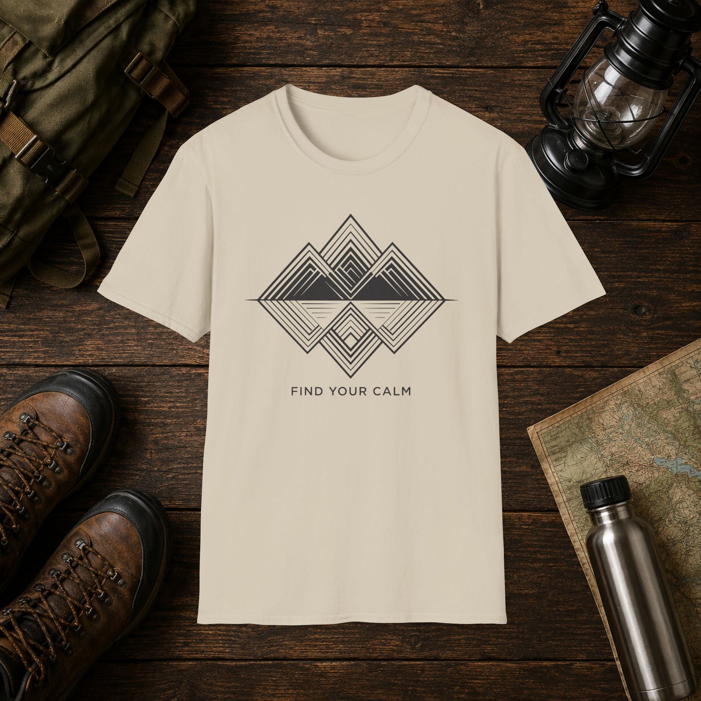 Calm Geometric Mountain Tee — "Find Your Calm" Graphic T-Shirt