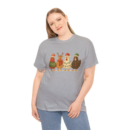 Christmas Chickens Holiday T‑Shirt — Festive Farmyard Birds in Santa Hats