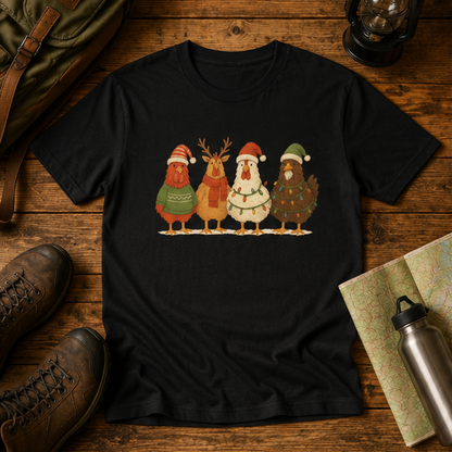 Christmas Chickens Holiday T‑Shirt — Festive Farmyard Birds in Santa Hats