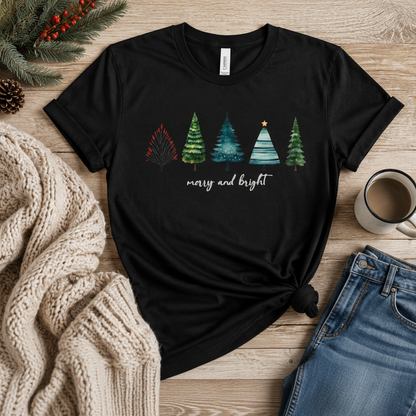 Minimal Christmas Trees Crew Tee — Holiday Forest Graphic T-Shirt