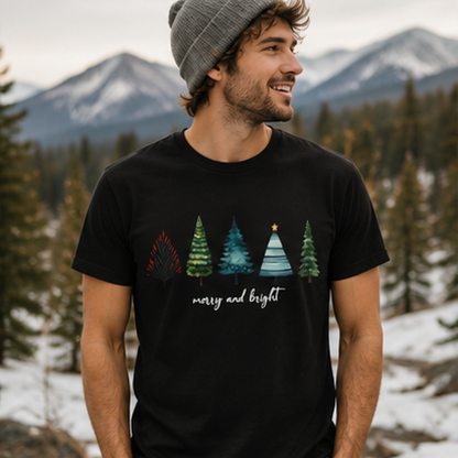 Minimal Christmas Trees Crew Tee — Holiday Forest Graphic T-Shirt